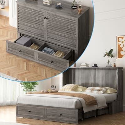 Mixoy Modern Queen Size Murphy Bed with 4.7''Mattress,USB ports,Storage Drawers