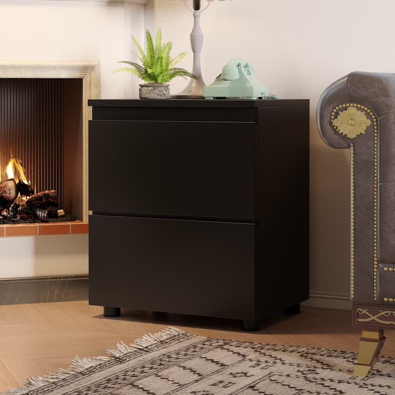 Modern 2-drawer Nightstand for Home Storage Chest End Table - Black