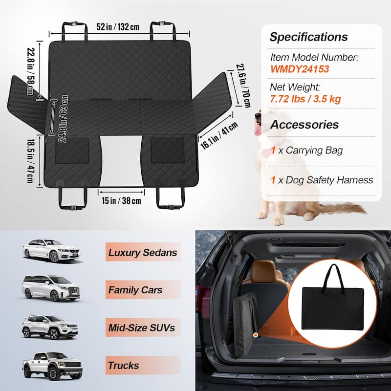 Back Seat Extender for Dogs,Dog Hammock for Car Back seat,Dog Car Seat Cover with Hard Bottom Dog Car Seat Bed