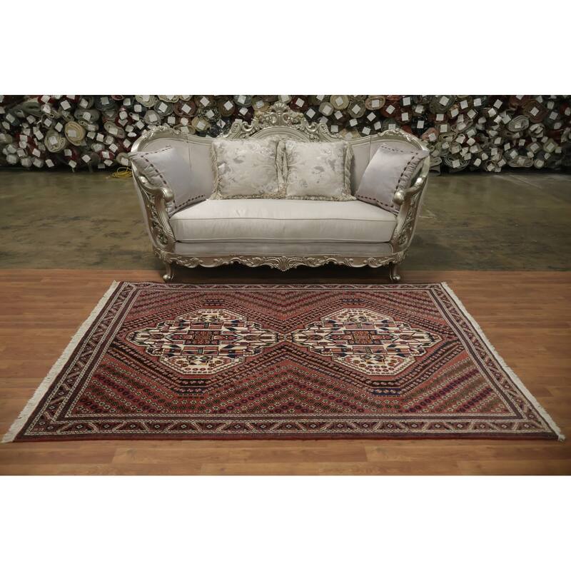 Hand Knotted Oriental 100% Wool Carpet Traditional Geometric Oranges & Rust Afshar Area Rug - 7' 7'' X 5' 3''