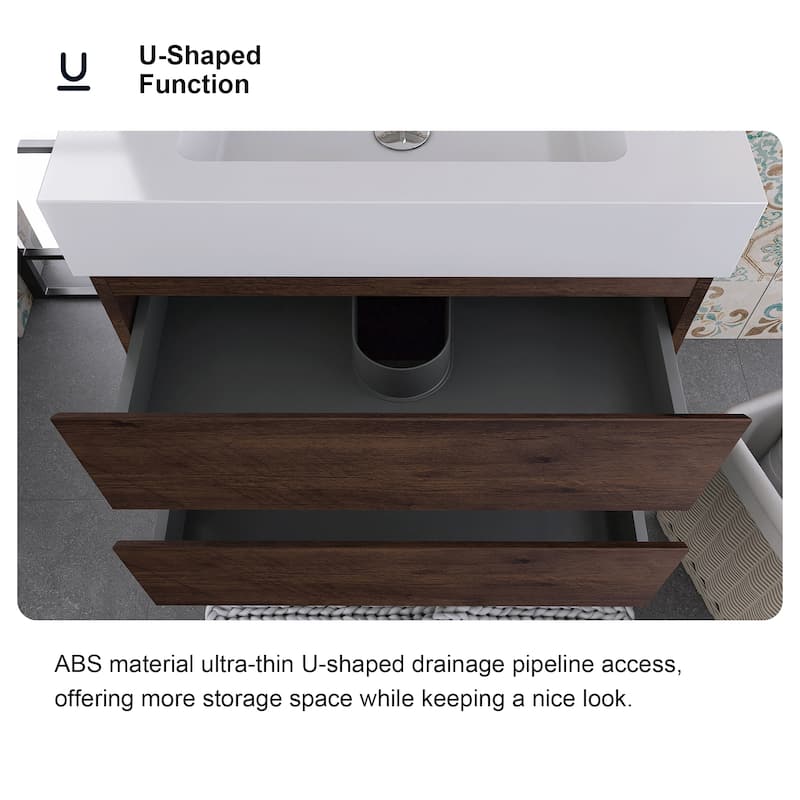Floating Bathroom Vanity with Solid Surface Top