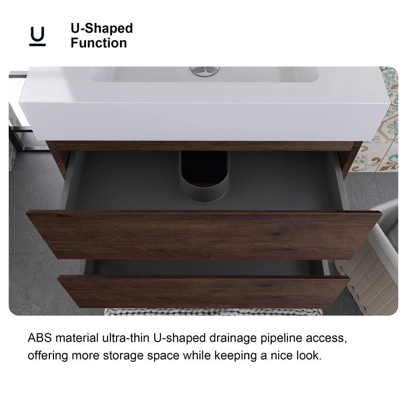 Single Sink Floating Bath Vanity in with Solid Surface Top