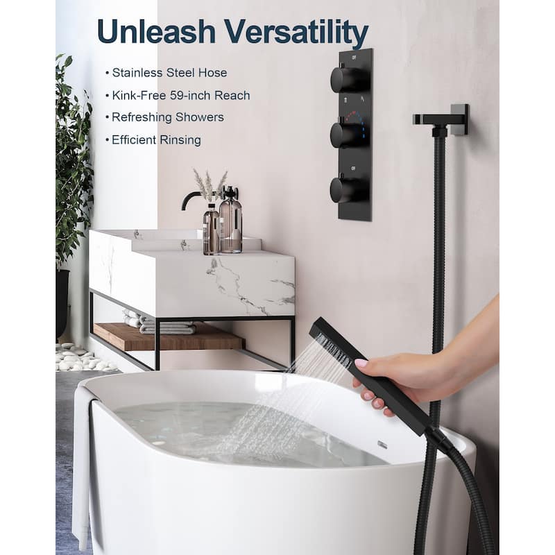 GRANDJOY Shower System 12 inch Ceiling Mount Rainfall Shower Head Body Jets Handheld Spray Combo 64 Colors LED