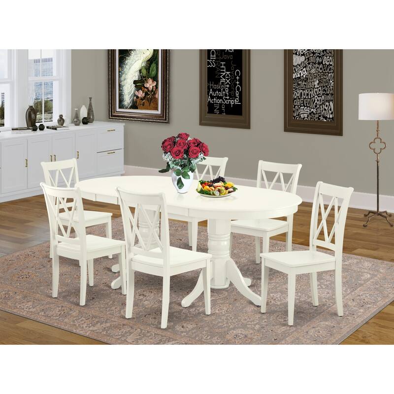 East West Furniture Dining Table Set- an Oval Wooden Table and Dining Chairs, Linen White(Pieces Options) - VACL7-LWH-W