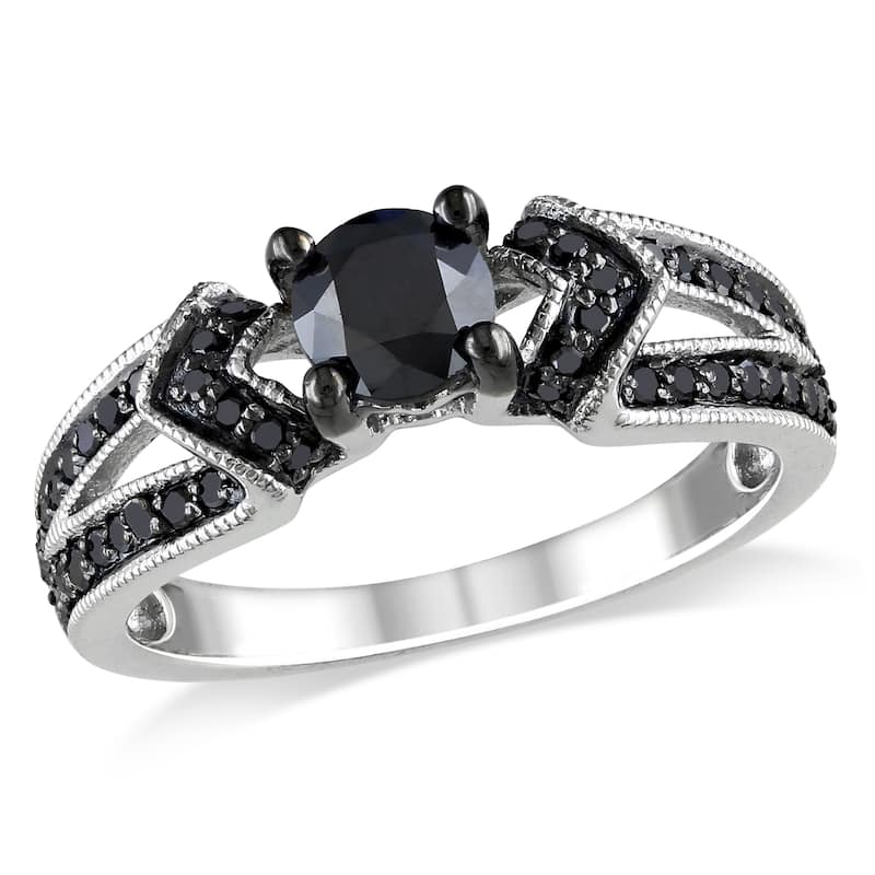 Miadora Sterling Silver 1ct TDW Black Diamond Split Shank Engagement Ring