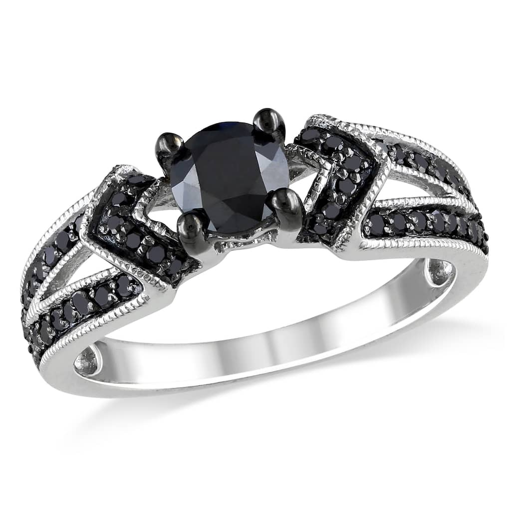 Miadora Sterling Silver 1ct TDW Black Diamond Split Shank Engagement Ring