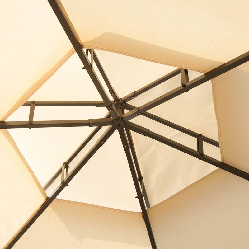 Outsunny 7' x 7' 2-Level Hexagon Outdoor Patio Gazebo Canopy Pavilion with Removable Mesh Curtains, Double Tiered Roof