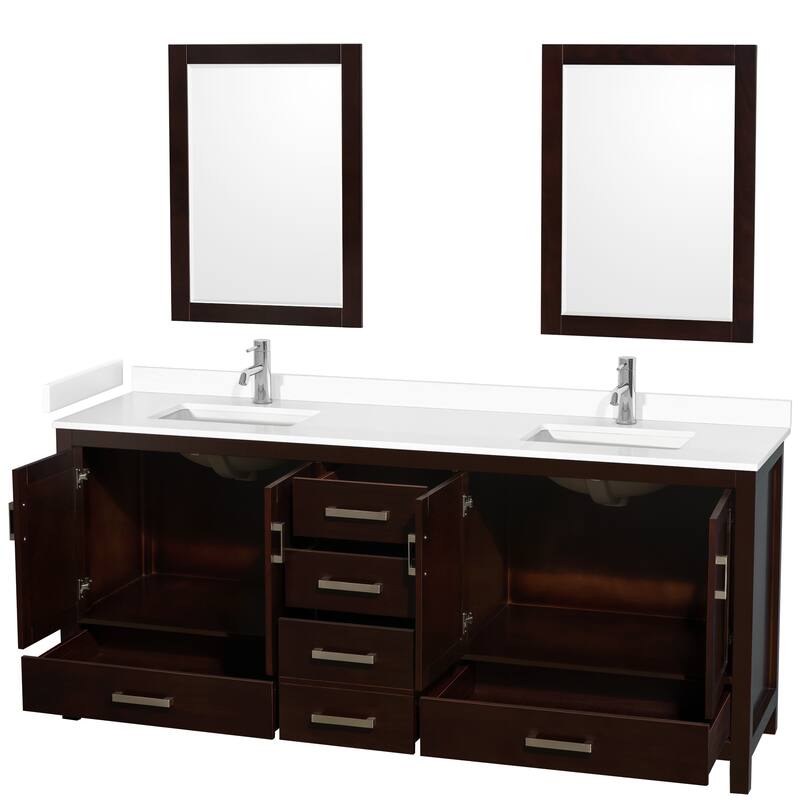 Sheffield Double Bathroom Vanity Set, Cultured Top, 24-Inch Mirrors