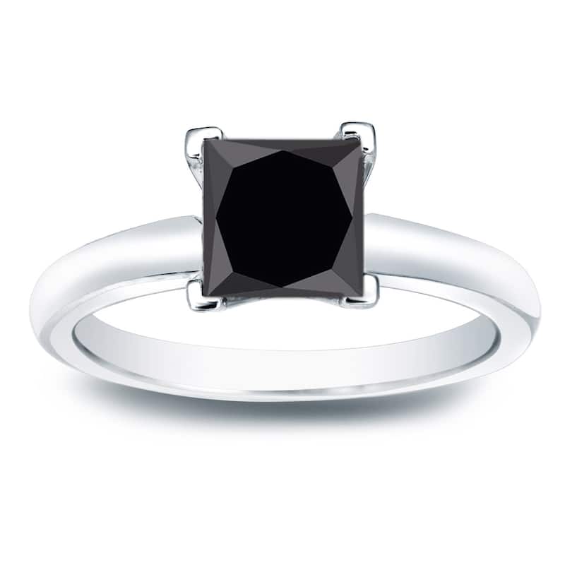 Auriya 14k Gold 1 1/2ctw Princess-cut Solitaire Black Diamond Engagement Ring