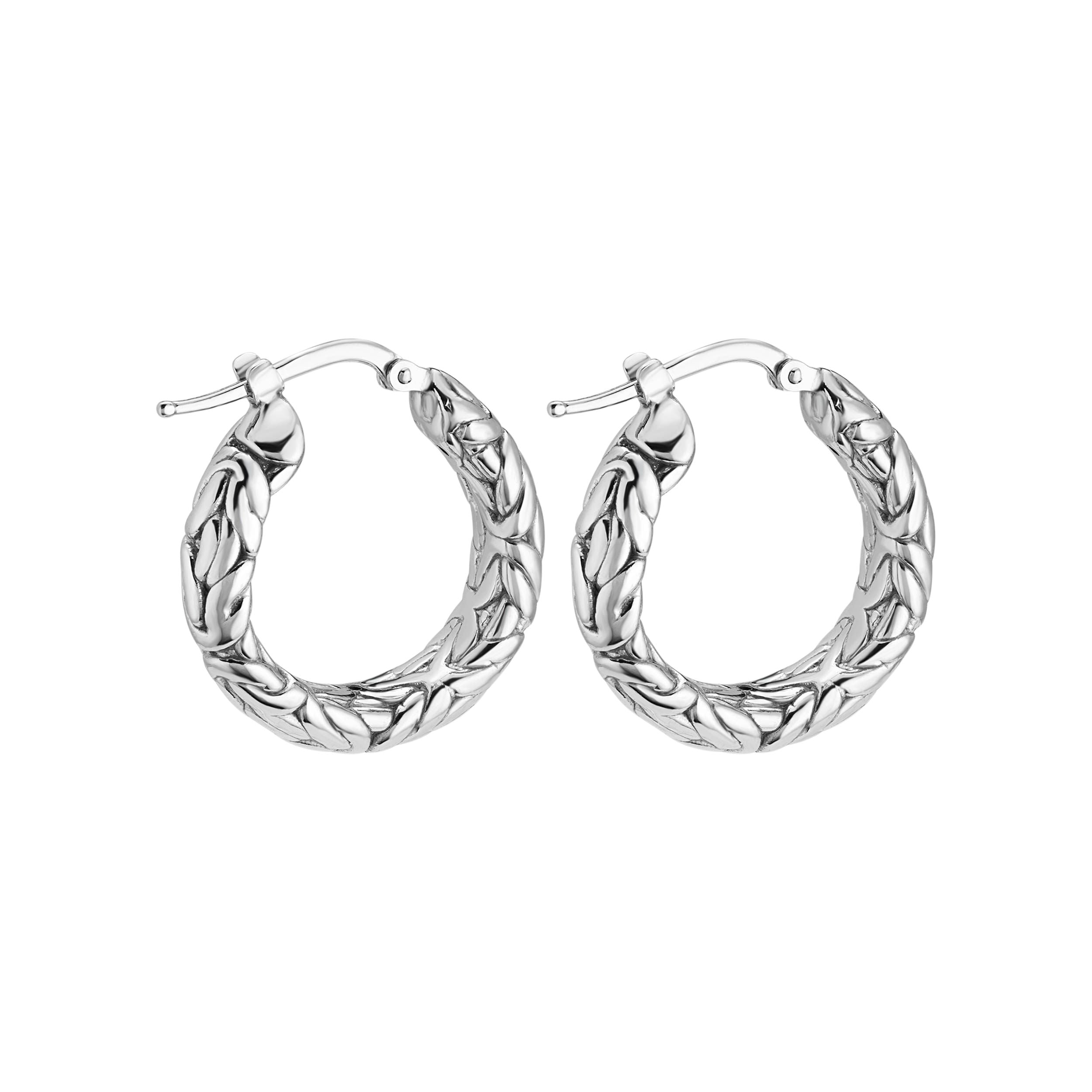 Au Naturale Sterling Silver Rhodium Plated Italian 5.8mm Byzantine Hoop Earrings
