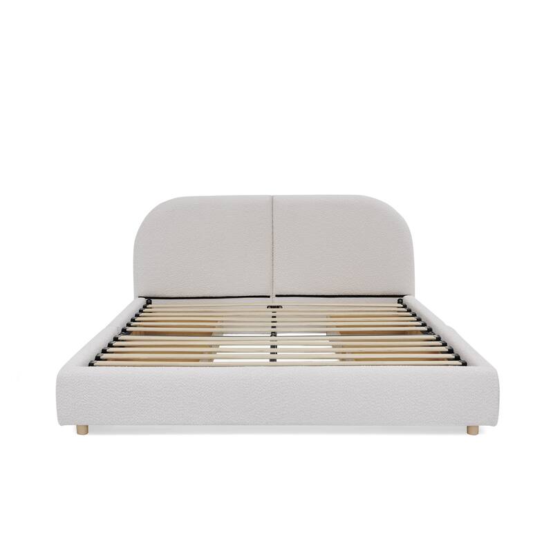 Fabric Upholstered Platform Bed Frame with Curved Headboard/4 Built-in Wheeled Storage Drawers/Sturdy Legs Support/Easy Assembly