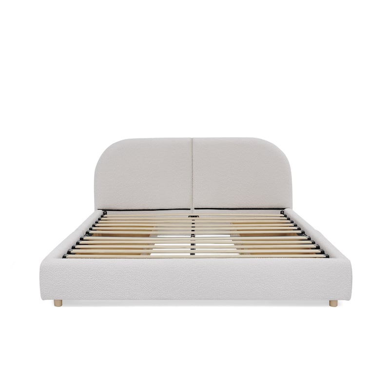 Stylish Curve-shaped Upholstered Platform Bed Frame Modern Minimalist Low Profile Bed with Curved Headboard Optional Storage Bed