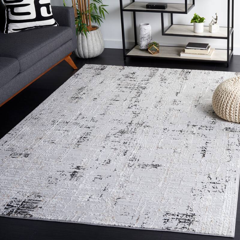 SAFAVIEH Parker Denise Glam Abstract Rug - 6'7" Square - Light Grey/Black