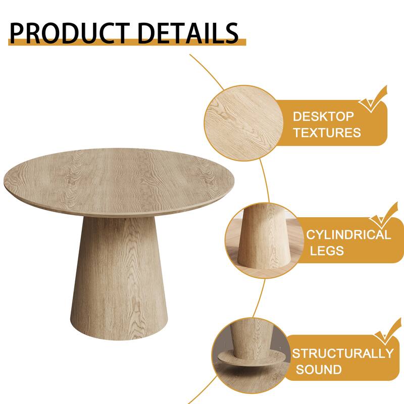 43 Inch Wooden Circular Dining Table, Modern Minimalist Round Table