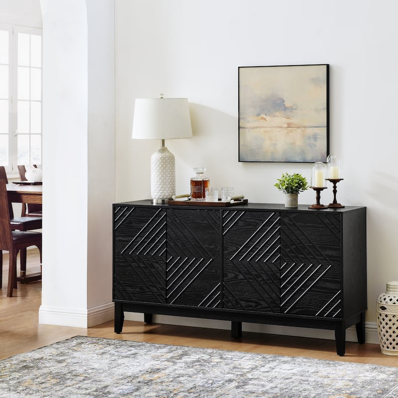 60.5" Farmhouse Fluted Sideboard Buffet with Storage & Adjustable Shelves