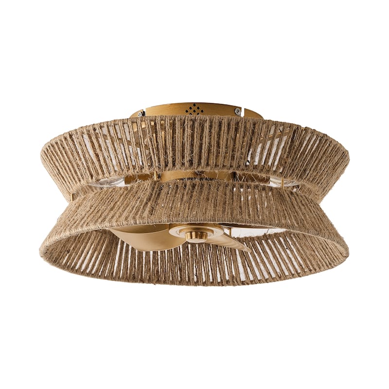 18-inch Boho Distressed Gold Chandelier Ceiling Fan with Remote and Hand Hemp Rope Shade - 17.7" W x 8.19" H