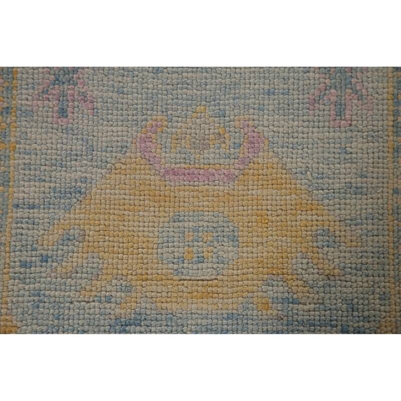 Blue Oushak Turkish Runner Rug Handmade Vegetable Dye Wool Carpet - 3'0"x 14'1"