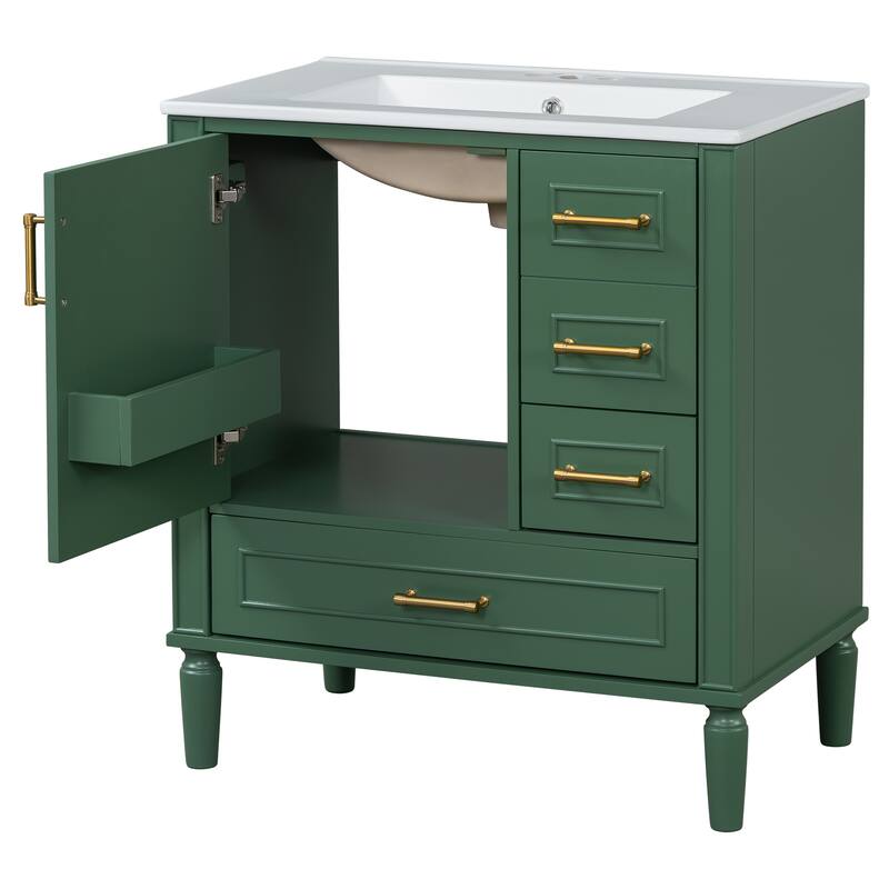 30" Bathroom Vanity with Ceramic Sink Combo, Soft-Close Door Bathroom Storage Cabinet with 3 Drawers