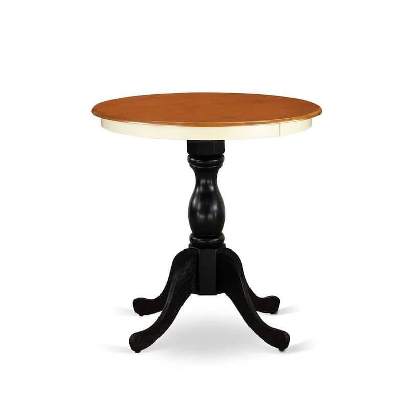 Round Kitchen Dining Table - 30" Small Space Table - Pedestal Base - Buttermilk & Black Finish - 30