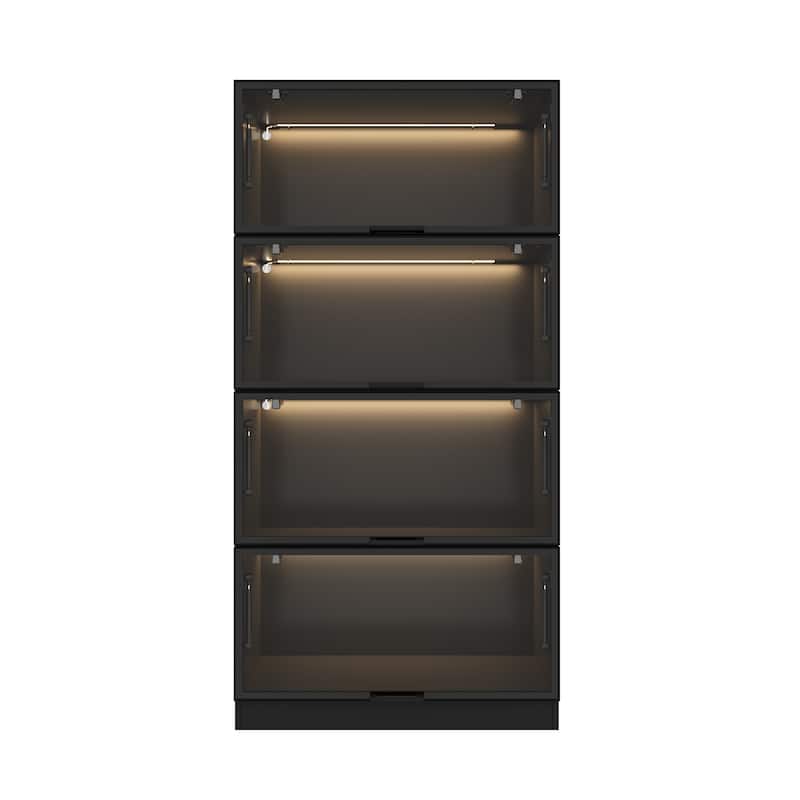 Kitchen Pantry Cabinets with 4-Tier Storage Shelves and Glass Doors