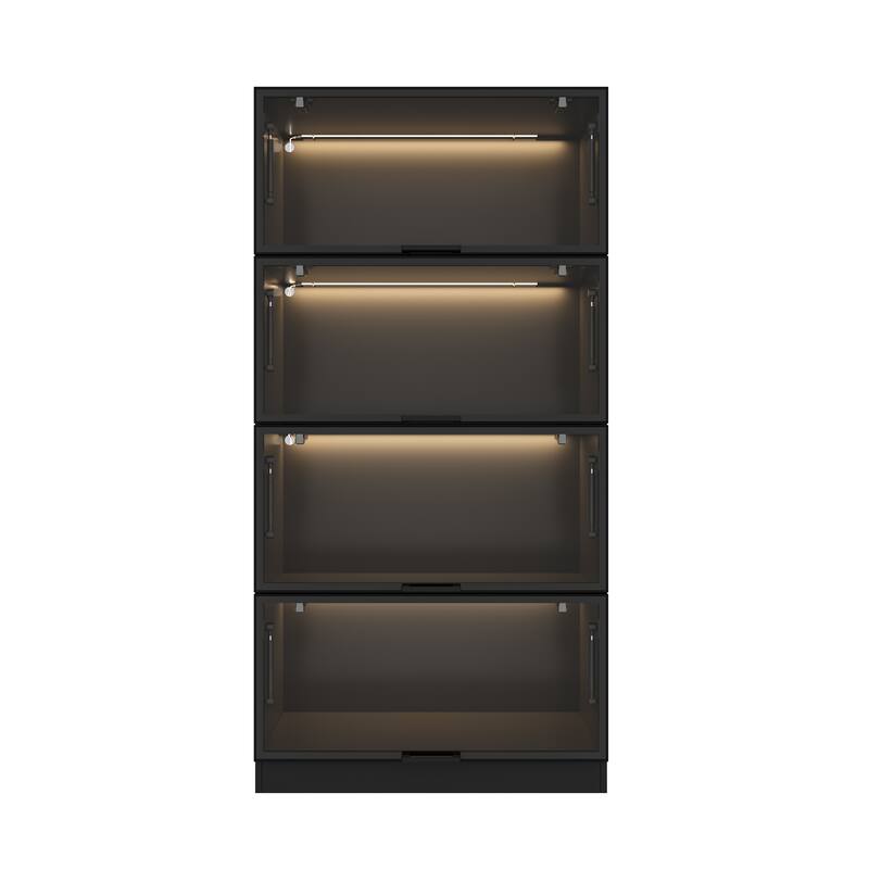 Lighted Display Storage Cabinet with Tempered Glass Doors Showcase
