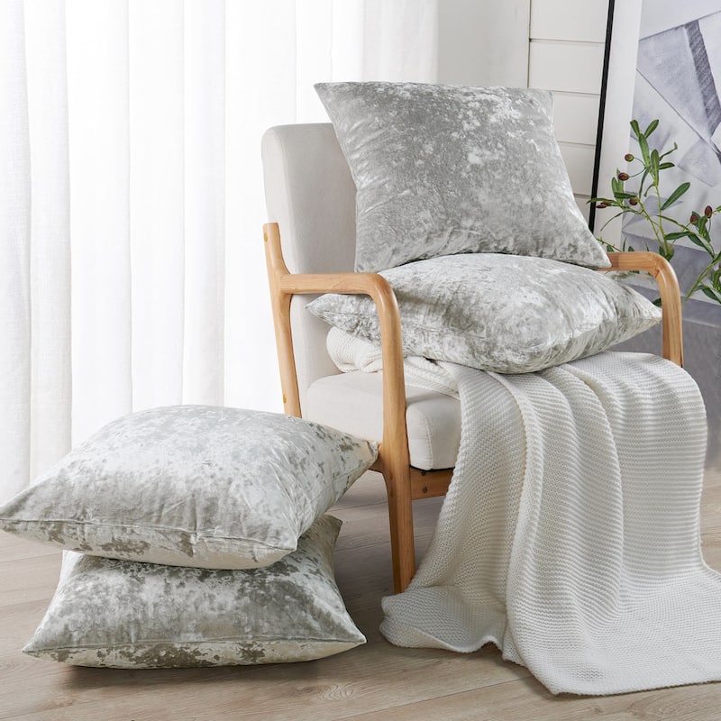 Rancho Crushed Velvet Throw Pillow Cover Set, NO INSERT - 20" x 20" - Silver