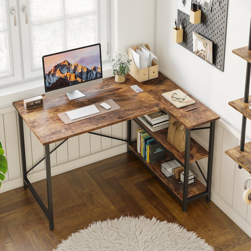 Small L Shaped Desk with Storage Shelves Corner Computer Desk