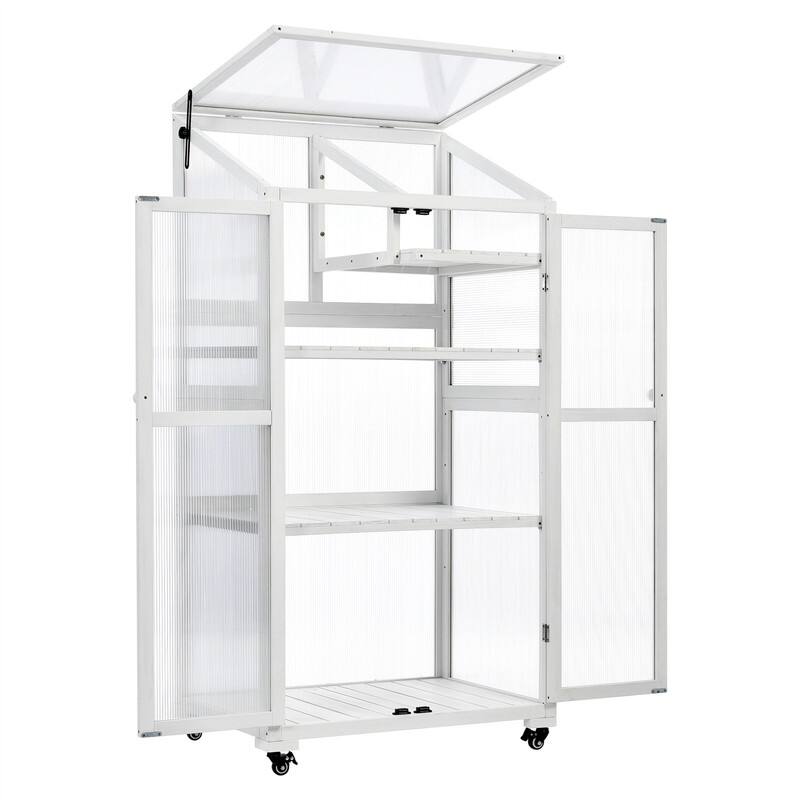 62inch Height Wood Large Greenhouse Balcony Portable Cold Frame with Wheels and Adjustable Shelves
