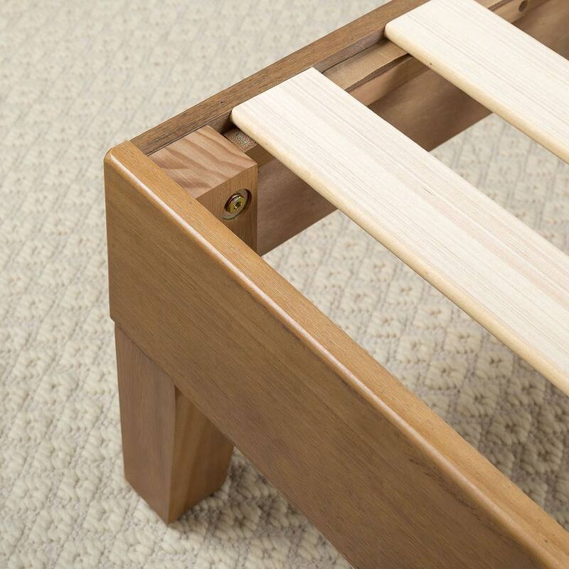 Twin Size Solid Wood Platform Bed Frame in Pine Finish, Sturdy Slat Support