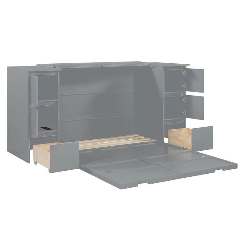 Full Size Murphy Bed with Drawers, Cabinets and USB Ports
