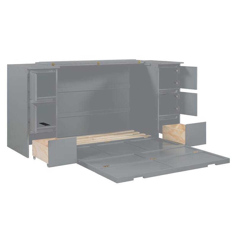 Modern Murphy Bed with Drawers, Cabinets, and USB Ports