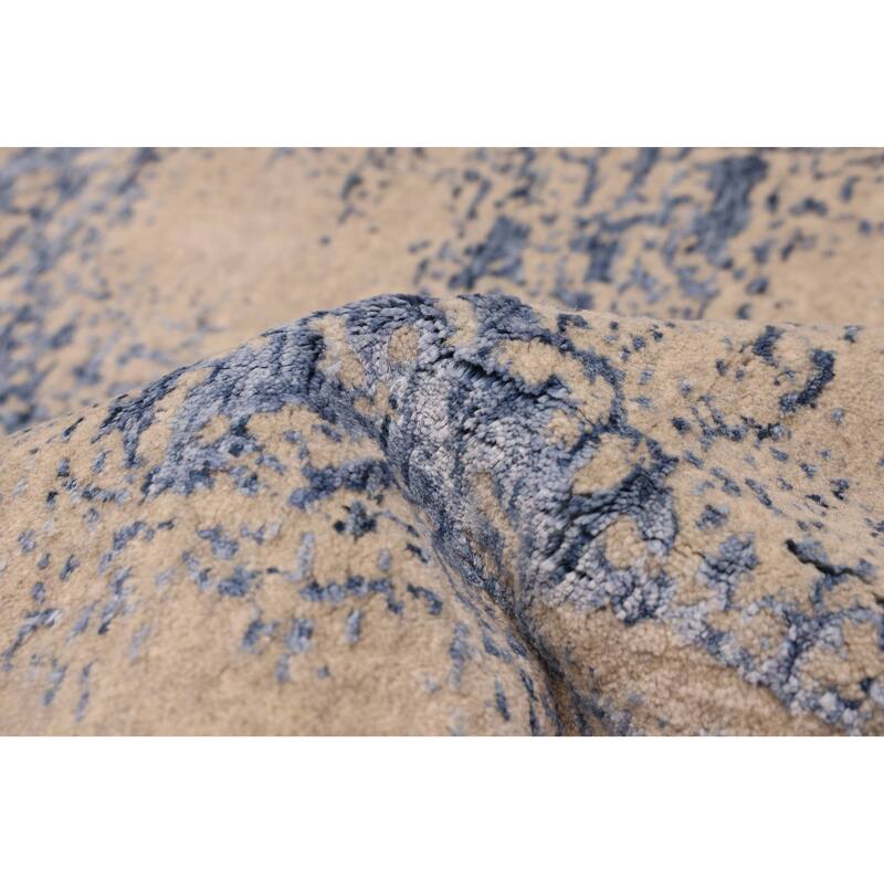 ECARPETGALLERY Hand Loomed Elysian Dark Blue, Light Khaki Rug - 7'10 x 9'11