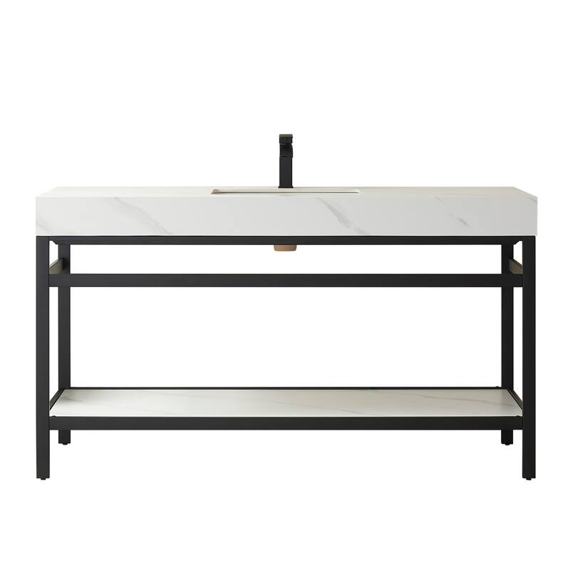 Miseno MV702560-NM Funes 60" Free Standing Single Basin Vanity Set - Matte Black / White - Anthracite Finish