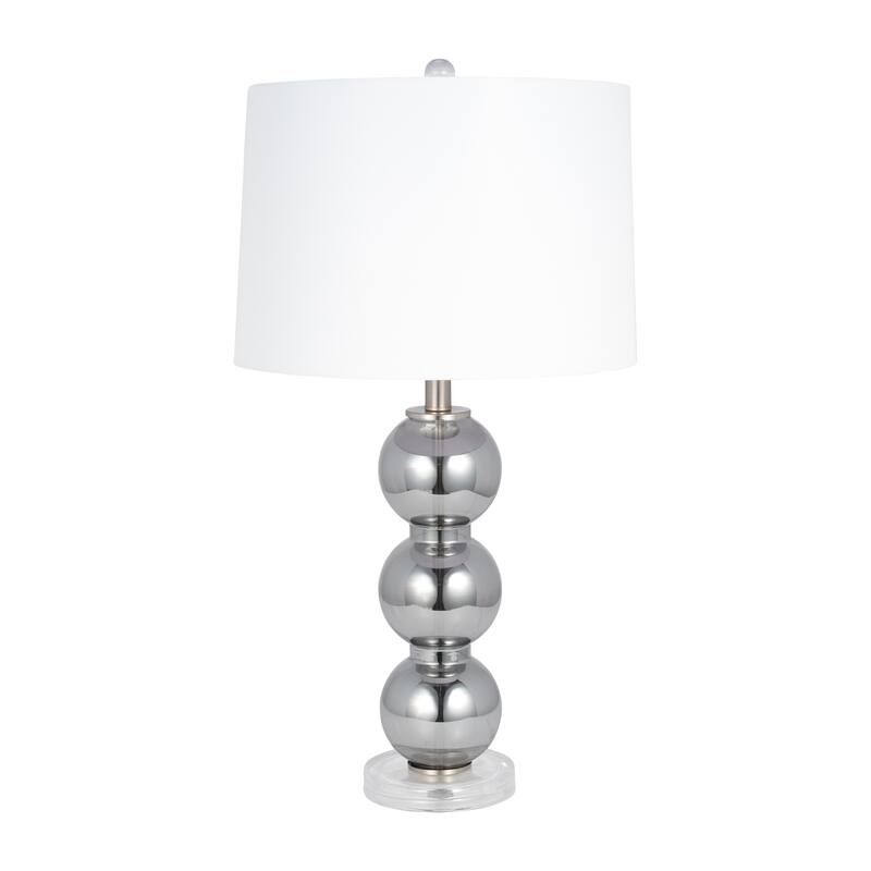 Sagebrook Home Modern Glass Orbs Table Lamp, Smoke Color, Metal Base, Linen Shade - 15" x 15" x 28"