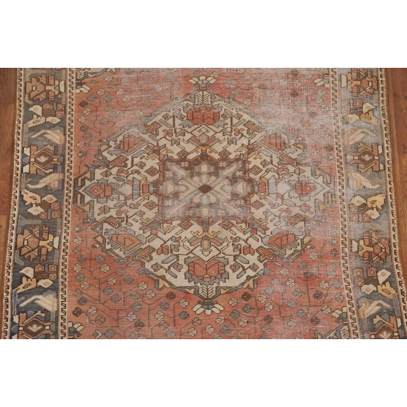 Distressed Bakhtiari Persian Antique Area Rug Hand-Knotted Wool Carpet - 4'5"x 6'9"