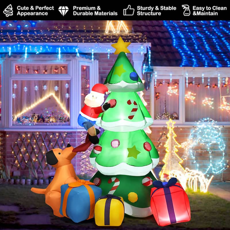 Costway 7 FT Inflatable Christmas Tree Santa Decor w/LED Lights - Green/Red/Yellow - 7 FT