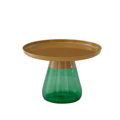 24" Matte Gold Tray Top Aeryn Nesting Table With Emerald Green Base - 24x17