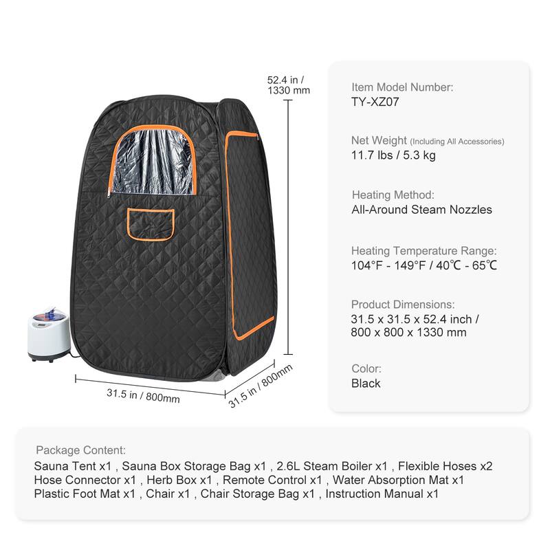 Compact Portable Steam Sauna Tent, 1200 Watt Sauna Blanket with Chair & Storage Bag, Home Therapeutic Sauna Tent