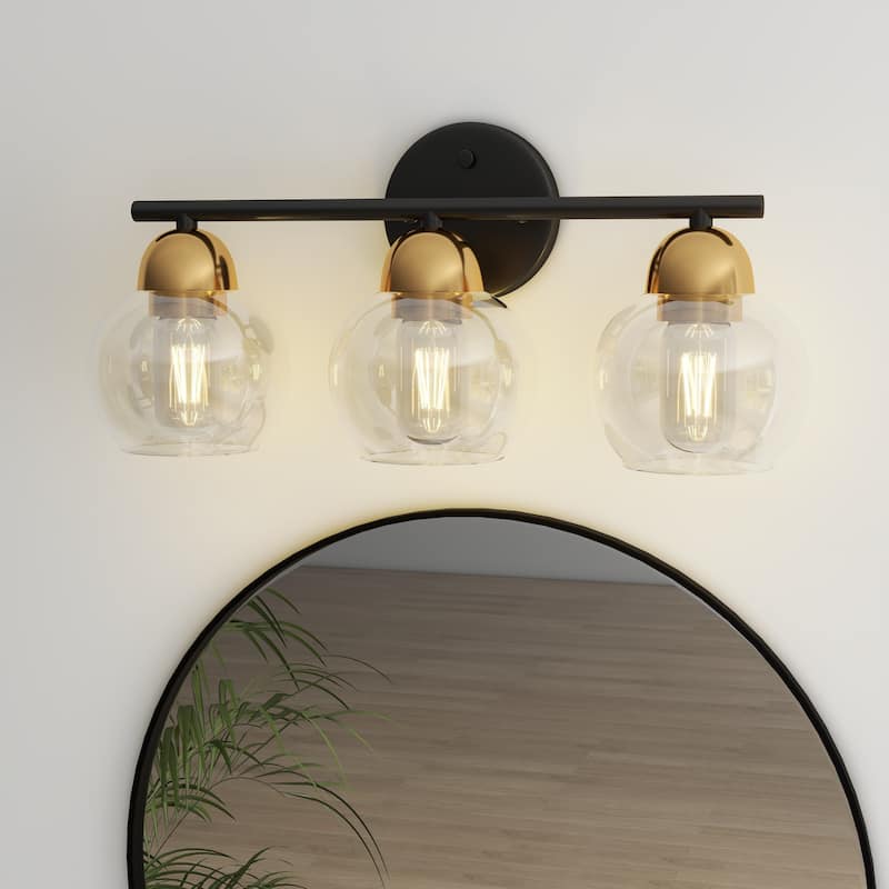 3-Light Bathroom Light Fixtures Over Mirror - Matte Black+Brass1