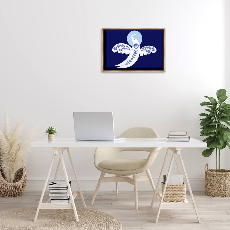 Stupell Peace Dove with Folk Florals Framed Floater Canvas Wall Art Design By Hannah Moren