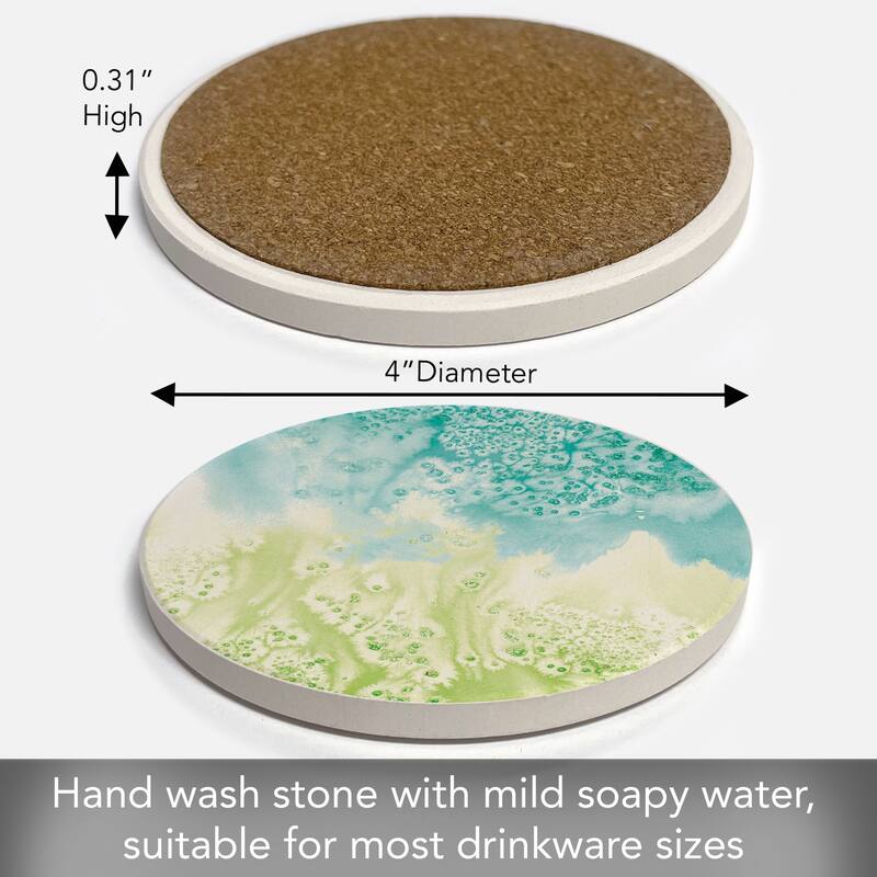 Salty 4 Pack Absorbent Stone Coaster with Protective Cork Backing Made in The USA 4" Round, Easily Wipes Clean