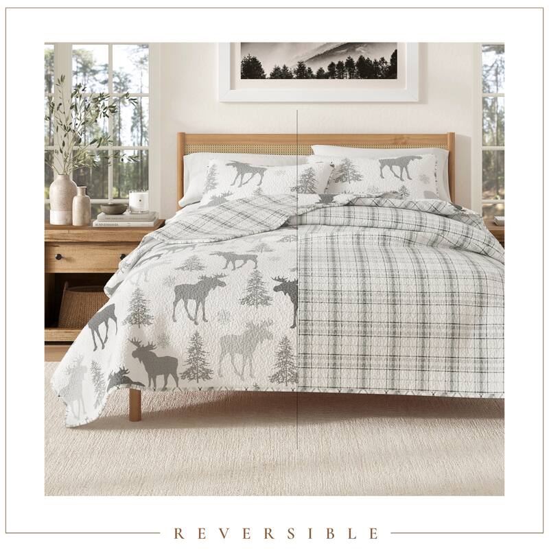 Linery & Co. Moose & Evergreens Microfiber Quilt Set With Shams