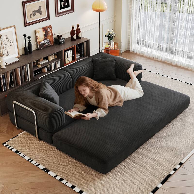 78.8" Convertible Floor Sofa Bed, Corduroy Folding Mattress Sofa Couch for Small Spaces ,No Assembly
