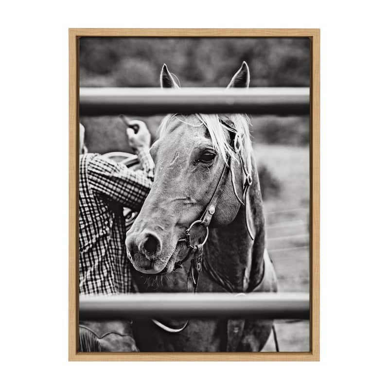Kate and Laurel Sylvie Photo Saddling Horse Framed Canvas by The Whiskey Ginger