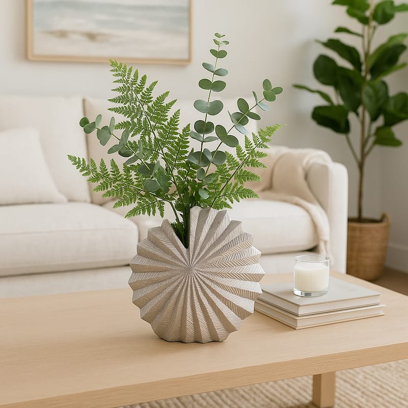 Metal Vase Aluminum Decorative Accent Coastal Glam Style - 10" Silver