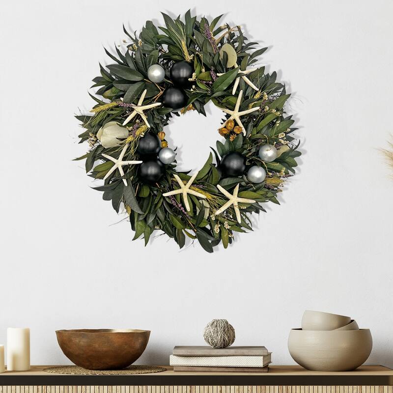 20" Coastal Holiday Preserved Floral & Starfish Mixed Wreath
