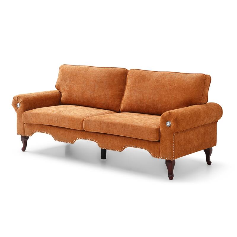 80-Inch Modern Linen 3 seat Sofa with Wooden Legs & Crystal button and Copper Nail, Tufted Backrest, for Living Room