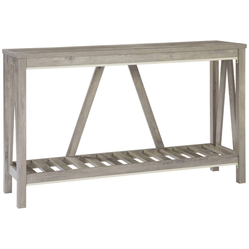 Console Table, Farmhouse Entryway Table with Storage Slatted Shelf, Rustic Sofa Table with Anti-Tipper for Living Room - Grey