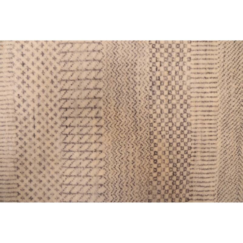 ECARPETGALLERY Hand-knotted Finest Silk Shadow Ivory Wool Rug - 2'6 x 11'10