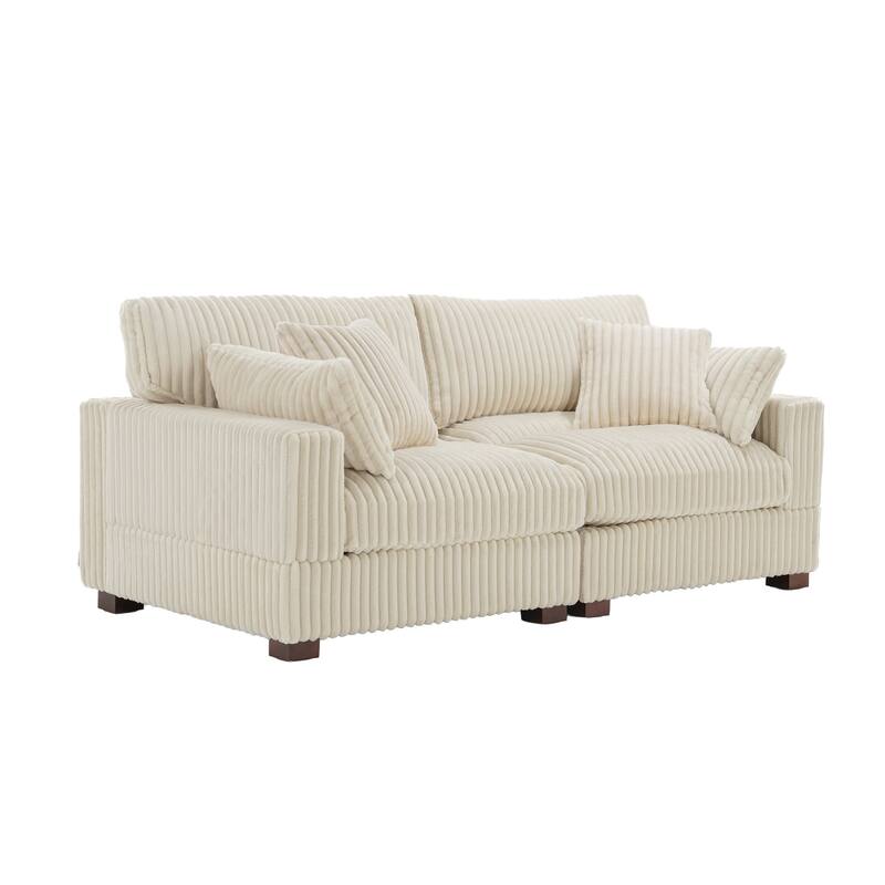 Modern Plush Corduroy Loveseat Sofa Couch with Pillows